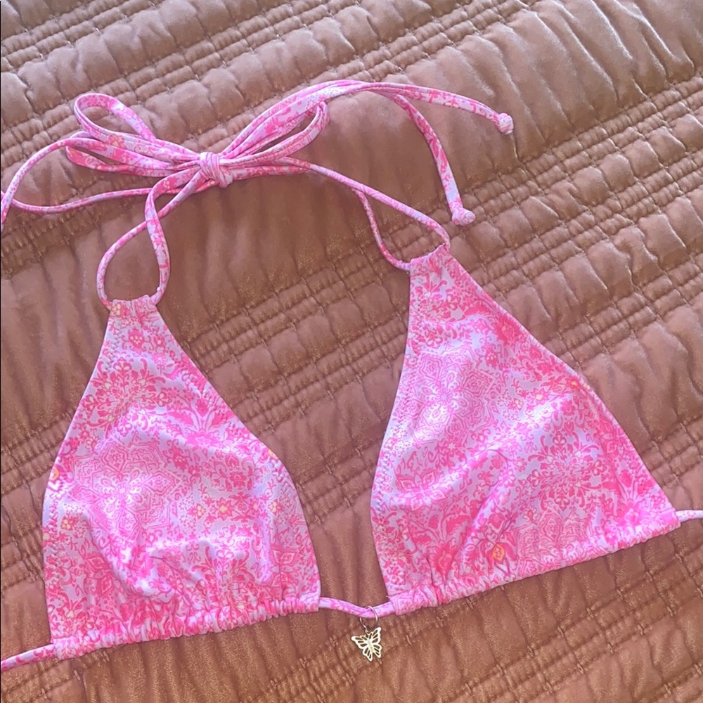 Kulani Kinis Rose Quartz Double Strap Triangle Halter Bikini Top